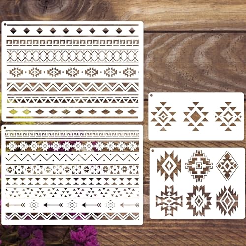 Amiiba Wiederverwendbare Schablonen mit geometrischem Muster zum Malen, Basteln und Dekorieren, Kunstschablonen für Bastelprojekte, 29,7 x 21 cm (geometrisch), 4 Stück von Amiiba