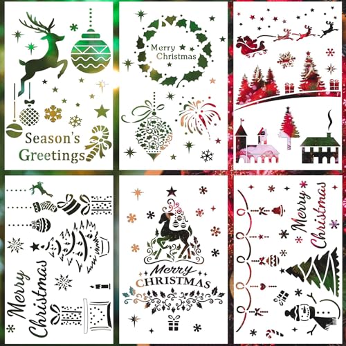 Amiiba Wiederverwendbare Weihnachtsschablonen zum Malen, Basteln und Dekorieren, 18 x 10 cm (Weihnachtszeit), 6 Stück von Amiiba