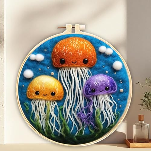 Amiiba Wollnadelfilz-Malset, bunte Quallen für Anfänger und Erwachsene, DIY Ihre eigenen Kunstwerke mit hochwertigem Zubehör (bunte Quallen) von Amiiba