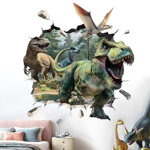 Amimagen 3D Dinosaurier Wandaufkleber - Tropische Palme Blatt Dino Wandaufkleber - Kinderzimmer Baby Jungen Zimmer Kindertagesstätte Spielzimmer Klassenzimmer Wanddekoration von Amimagen