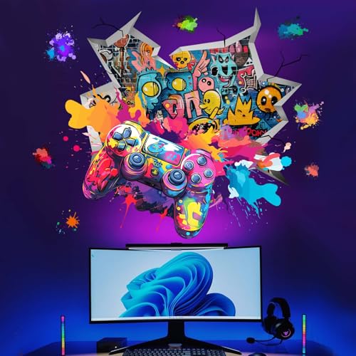 Amimagen 3D Gamer Wandaufkleber - Controller Spiele Joystick Video Gaming Wandaufkleber - Jungen Schlafzimmer Spielzimmer Baby Kinderzimmer Wanddekoration von Amimagen
