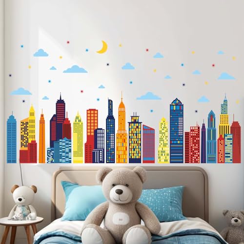Amimagen Bunte Stadt Skyline Wandaufkleber - Stadt Gebäude Silhouette Wandaufkleber - Jungen Kinderzimmer Kinderzimmer Schlafzimmer Wohnzimmer Wanddekoration Amimagen Bunte Stadt Skyline Wandaufkleber - Stadt Gebäude Silhouette Wandaufkleber - Jungen Kinderzimmer Kinderzimmer Schlafzimmer Wohnzimmer Wanddekoration von Amimagen