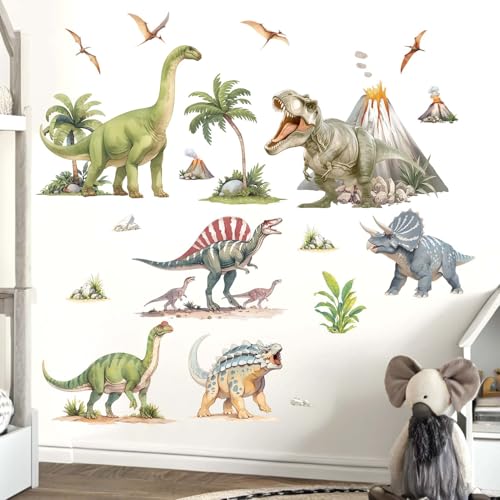 Amimagen Large Dinosaur Wall Stickers - Tropical Palm Tree Leaf Dino Wall Decals - Nursery Kids Baby Boys Room Daycare Playroom Classroom Wall Decor von Amimagen