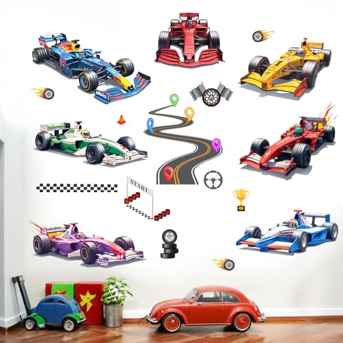 Amimagen Racing Cars Wandaufkleber - Fahrzeuge Straßen Jungen Schlafzimmer Wandaufkleber - Baby Kinderzimmer Kinderzimmer Kindertagesstätte Spielzimmer Wanddekoration von Amimagen