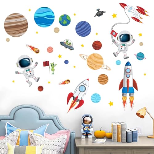 Amimagen Wandtattoos Outer Space Astronaut Wandaufkleber - Planets Rocket Jungen Wandabziehbilder - Baby Kinderzimmer Kindertagesstätte Spielzimmer Wanddeko von Amimagen