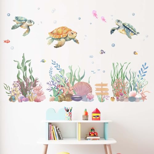 Amimagen Wandtattoos Ozean Meeresschildkröte Wandaufkleber - Unter dem Meer Meeresthema Algen Gras Wandabziehbilder - Baby Kinderzimmer Kindertagesstätte Bad Wanddeko von Amimagen