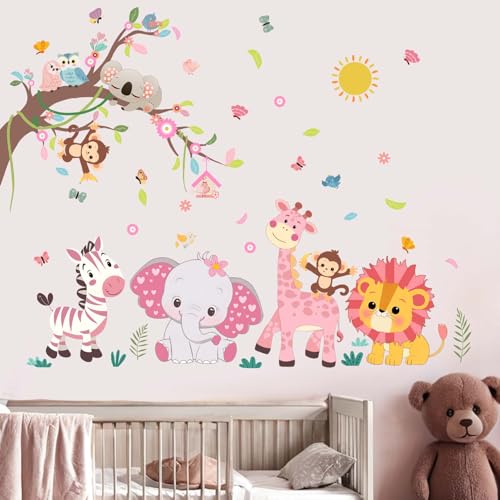 Amimagen Wandtattoos Rosa Wald Baby Tiere Wandabziehbilder - Elefant Löwe Giraffe Affe Zebra Wandaufkleber - Kinderzimmer Kinder Mädchen Jungen Kindertagesstätte Spielzimmer Klassenzimmer Wanddeko Amimagen Wandtattoos Rosa Wald Baby Tiere Wandabziehbilder - Elefant Löwe Giraffe Affe Zebra Wandaufkleber - Kinderzimmer Kinder Mädchen Jungen Kindertagesstätte Spielzimmer Klassenzimmer Wanddeko von Amimagen