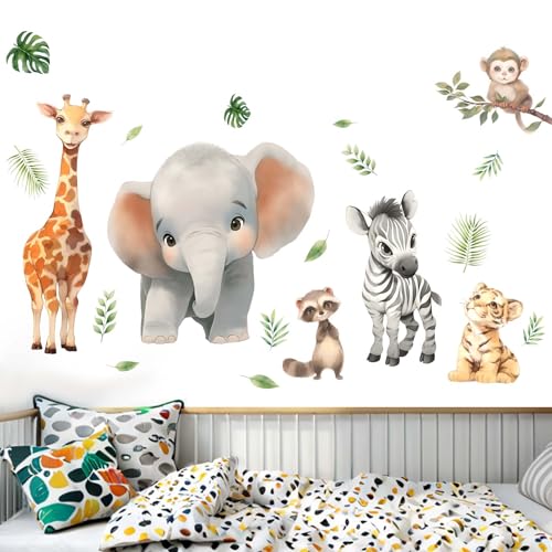 Amimagen Wandtattoos Wald Baby Tiere Wandabziehbilder - Elefant Löwe Giraffe Affe Wandaufkleber - Kinderzimmer Kinder Mädchen Jungen Zimmer Kindertagesstätte Spielzimmer Klassenzimmer Wanddeko von Amimagen