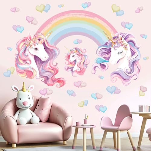 Einhorn Wandtattoo Regenbogen Wandaufkleber für Mädchen: Abziehen und kleben Einhornio Wandabziehbilder - Wand kunst Dekoration Kinder Produkte Alter 1 2 3 4 5 6 7 8 9 10 11 12 Jahre von Amimagen