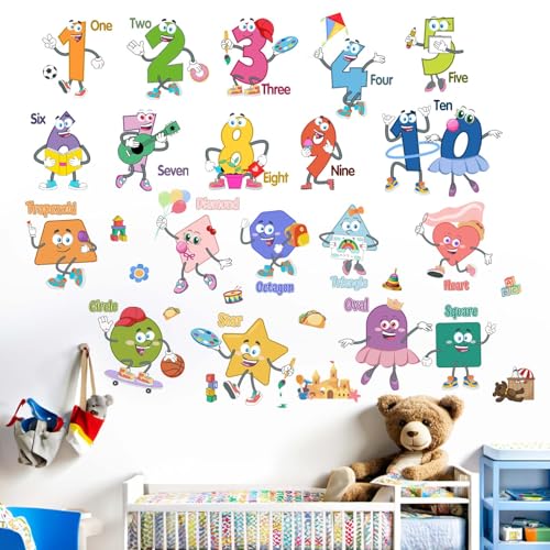 Formen Nummer Wandaufkleber für Kinder Wandtattoo: Abziehen und Aufkleben Alphabet Buchstaben Lernen Educational Wandabziehbilder - Wandsticker Kind Produkte von Amimagen