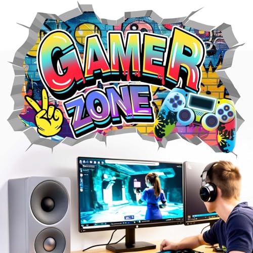 Gamer Zocken Wandaufkleber für Kinder Jungen: Abziehen und kleben Cooles Spielen Video Wandabziehbilder - Wand kunst Dekor Kinder Produkte Alter 1-12 Jahre von Amimagen