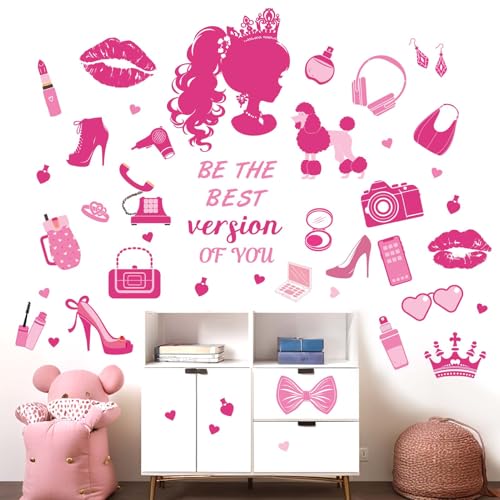Prinzessin Wandaufkleber für Mädchen Schlafzimmer Wandtattoo: Rosa Puppe Mode Wandabziehbilder - Wandsticker Kind Produkte Alter 1-12 Jahre von Amimagen