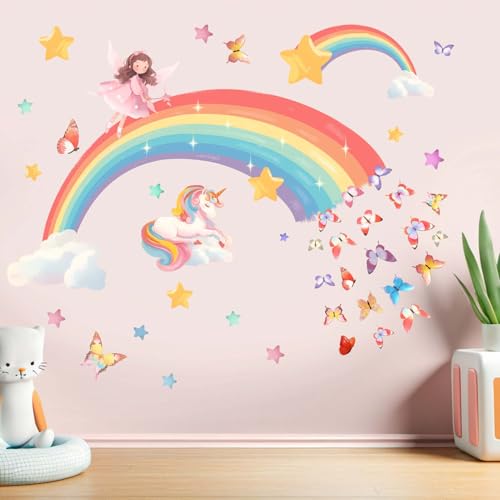 Regenbogen Wandtattoo Einhorn Wandaufkleber für Mädchen: Abziehen und kleben Einhornio Fee Wolke Wandabziehbilder - Wand kunst Dekor Kinder Produkte von Amimagen