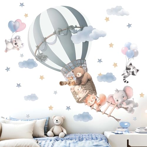 Tiere Ballon Wandaufkleber Kinder Wandtattoo: Heißluftballon Elefant Hirsch Fuchs Koala Kaninchen Wandaufkleber - Wandsticker Kind Produkte Alter 1 2 3 4 5 6 7 8 9 10 11 12 Jahre von Amimagen