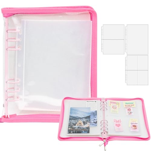 A5 Sticker-Sammelordner mit Reißverschluss, wiederverwendbares Sticker-Organizer-Album mit Taschen, perfekt zum Sammeln, Organisieren und Präsentieren von Stickern (Rosa) von Amimy