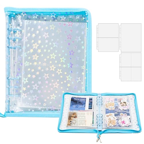 A5 Sticker-Sammelordner mit Reißverschluss, wiederverwendbares Sticker-Organizer-Album mit Taschen, perfekt zum Sammeln, Organisieren und Präsentieren von Stickern (Stern-Blau) von Amimy
