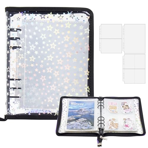 A5 Sticker-Sammelordner mit Reißverschluss, wiederverwendbares Sticker-Organizer-Album mit Taschen, perfekt zum Sammeln, Organisieren und Präsentieren von Stickern (Stern-Schwarz) von Amimy