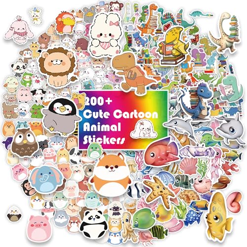 200 Stück Sticker für Kinder, lustige Dinosaurier-Leseaufkleber, Tieraufkleber, Meerestieraufkleber, wasserdichte, süße Cartoon-Aufkleber aus Vinyl für Kinder, Teenager und Mädchen von Amitorfo