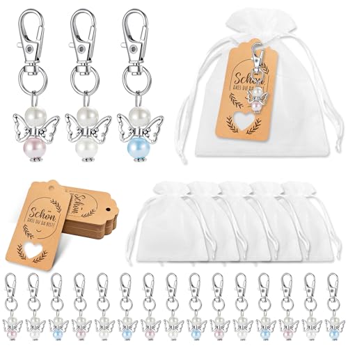 Amlope 30 Stk Schutzengel Anhänger mit Organza Beutel Kraftpapier Abschiedsgeschenk Gastgeschenke Hochzeitsdekoration Engelanhänger für Hochzeit, Taufe, Weihnachten, Geburtstag, Konfirmation von Amlope