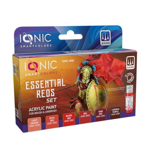 Ionic Essential Rot-Set, das Ionic-Set enthält 6 Acrylfarben, speziell entwickelt, um die wesentlichen Rottöne für Miniaturmalerei zu liefern von Ammo