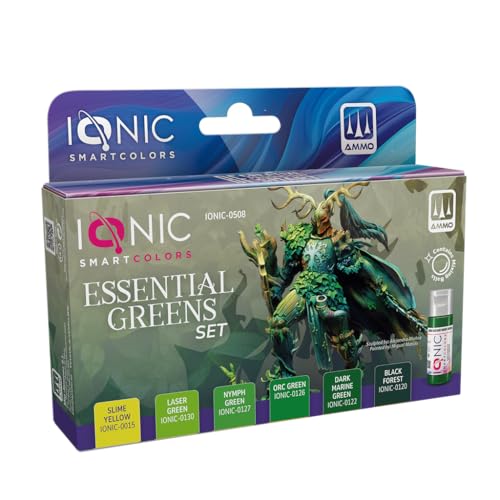 Ionic Essential Set aus Grünen, das Ionic-Set enthält 6 Acrylfarben, speziell entwickelt, um die wesentlichen Grüntöne für Miniaturmalerei zu liefern Ionic Essential Set aus Grünen, das Ionic-Set enthält 6 Acrylfarben, speziell entwickelt, um die wesentlichen Grüntöne für Miniaturmalerei zu liefern von Ammo