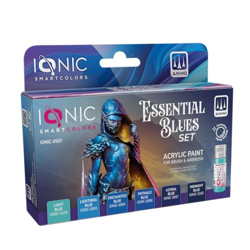 Ionic Essential Set in Blau, das Ionic-Set enthält 6 Acrylfarben, speziell entwickelt, um die wesentlichen Blautöne für Miniaturmalerei zu liefern Ionic Essential Set in Blau, das Ionic-Set enthält 6 Acrylfarben, speziell entwickelt, um die wesentlichen Blautöne für Miniaturmalerei zu liefern von Ammo