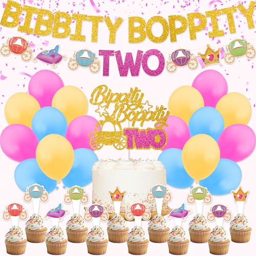 Bibbity Boppity Two Birthday Party Decorations, Bibbity Boppity Two Party Décor Includes Birthday Banner Cake Topper Cupcake Toppers Balloons von Amnbrei