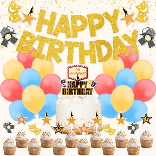 Broadway Geburtstagsparty-Dekorationen, Broadway-Party-Dekoration, inklusive Geburtstags-Banner, Kuchendekoration, Cupcake-Topper, Luftballons von Amnbrei