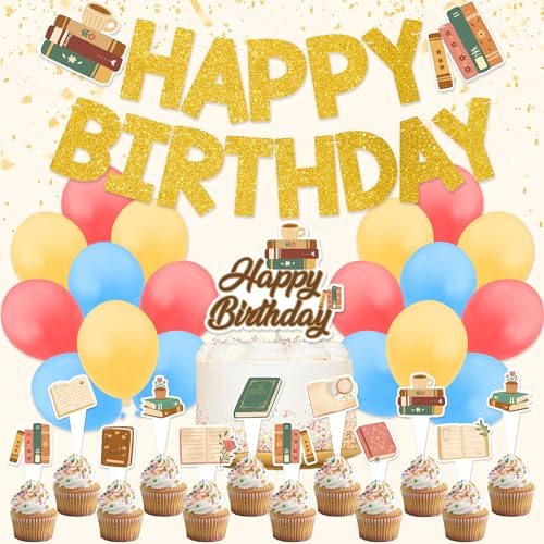 Buch Geburtstag Party Dekorationen, Buch Party Dekor inklusive Geburtstag Banner Kuchen Topper Cupcake Toppers Luftballons Buch Geburtstag Party Dekorationen, Buch Party Dekor inklusive Geburtstag Banner Kuchen Topper Cupcake Toppers Luftballons von Amnbrei