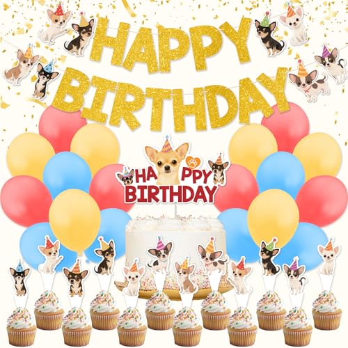 Chihuahua Geburtstag Dekorationen, Chihuahua Hund Geburtstag Party Dekor Inklusive Hund Thema Banner Kuchen Topper Cupcake Topper Luftballons Chihuahua Geburtstag Dekorationen, Chihuahua Hund Geburtstag Party Dekor Inklusive Hund Thema Banner Kuchen Topper Cupcake Topper Luftballons von Amnbrei