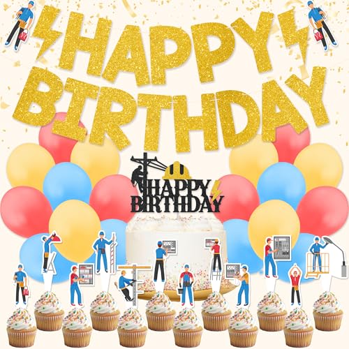 Elektriker Geburtstagsfeier Dekorationen, Elektriker Party Dekor inklusive Geburtstagsbanner Kuchen Topper Cupcake Topper Luftballons Elektriker Geburtstagsfeier Dekorationen, Elektriker Party Dekor inklusive Geburtstagsbanner Kuchen Topper Cupcake Topper Luftballons von Amnbrei