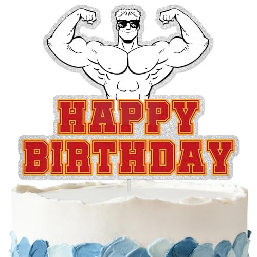 Geburtstagskuchenaufsatz im Fitnessstudio – Glitzer, für Fitnessstudio, Geburtstagsparty, Dekorationen für Muskel-Männer, Themenparty-Zubehör Geburtstagskuchenaufsatz im Fitnessstudio – Glitzer, für Fitnessstudio, Geburtstagsparty, Dekorationen für Muskel-Männer, Themenparty-Zubehör von Amnbrei