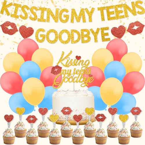 Kissing My Teens Goodbye Geburtstagsparty-Dekorationen, Kissing My 20s Party Décor inklusive Geburtstagsbanner Tortenaufsatz Cupcake Toppers Luftballons von Amnbrei