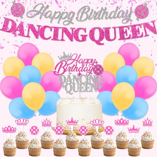 Partydekoration mit Aufschrift "Happy Birthday", Tanzende Königin, Partydekoration, inklusive Geburtstagsbanner Kuchendekoration, Cupcake-Topper, Luftballons von Amnbrei