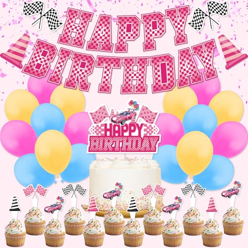 Pink Race Car Party Decorations, Pink Race Car Party Décor Includes Race Car Birthday Theme Banner Cake Topper Cupcake Toppers Balloons Pink Race Car Party Decorations, Pink Race Car Party Décor Includes Race Car Birthday Theme Banner Cake Topper Cupcake Toppers Balloons von Amnbrei