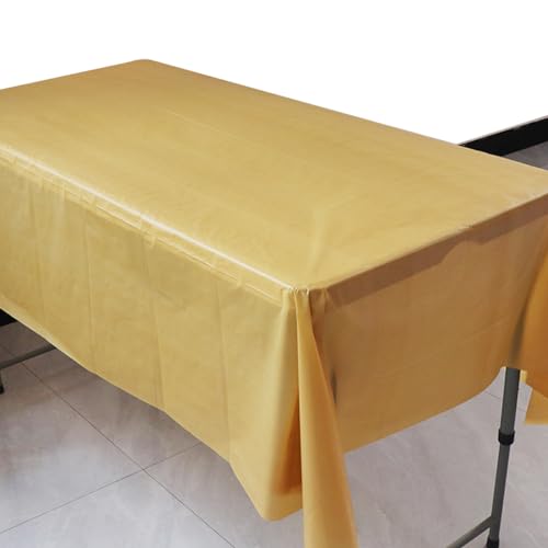 Amocytec Goldfarbene Kunststoff-Tischdecken, Einweg-Tischdecken, Tischdecken, Grillen, Picknick, Geburtstag, Weihnachten, Partys, wasserdicht, öldicht, dünne Party-Tischdecken, 137,2 x 274,3 cm, 2 Amocytec Goldfarbene Kunststoff-Tischdecken, Einweg-Tischdecken, Tischdecken, Grillen, Picknick, Geburtstag, Weihnachten, Partys, wasserdicht, öldicht, dünne Party-Tischdecken, 137,2 x 274,3 cm, 2 von Amocytec