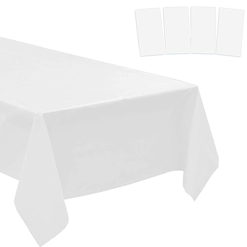 Kunststoff-Tischdecken, Einweg-Tischdecken, Kunststoff-Tischdecken für Grill, Picknick, Geburtstag, Hochzeit, Partys, wasserdicht und öldicht, leicht, dünn, weiß, 137 x 274 cm, 4 Stück Kunststoff-Tischdecken, Einweg-Tischdecken, Kunststoff-Tischdecken für Grill, Picknick, Geburtstag, Hochzeit, Partys, wasserdicht und öldicht, leicht, dünn, weiß, 137 x 274 cm, 4 Stück von Amocytec