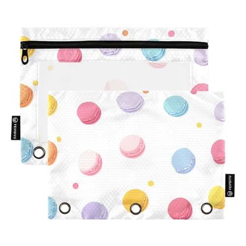 3-Ringbuch mit transparentem Fenster, Macaron-Punkte, großes Federmäppchen mit Reißverschluss, verstärkte Ösen, 3-Loch-Binder für Schule, Büro und Zuhause, mehrfarbig, 2 Stück von Amooorous