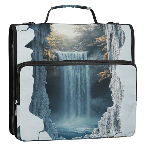 3D-Marmor-Loch-Wasserfall, 3,8 cm, 3 Ringe, Reißverschluss, Ordner mit Schultergurt und Griff, wasserdicht, Portfolio-Organizer, geeignet für Mittelschule, Organisadores de suministros 3D-Marmor-Loch-Wasserfall, 3,8 cm, 3 Ringe, Reißverschluss, Ordner mit Schultergurt und Griff, wasserdicht, Portfolio-Organizer, geeignet für Mittelschule, Organisadores de suministros von Amooorous