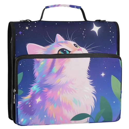 A Cute Cartoon White Cat 3.8 cm 3 Rings Binder Zipper with Handle and Removable Shoulder Strap Multiple Pockets Documents Files Storage Bag for School/Office Organizadores de suministros von Amooorous