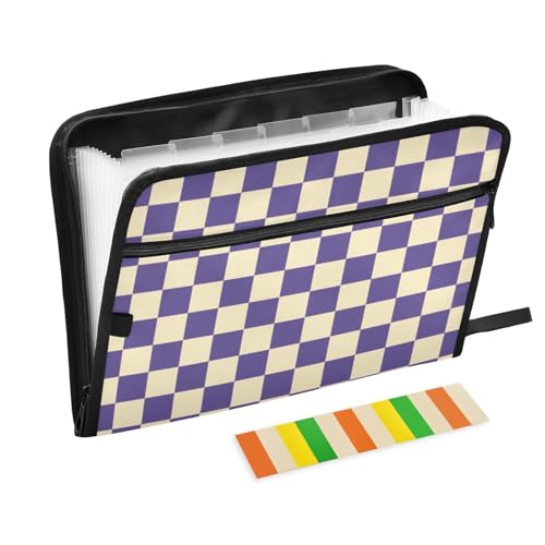 Akkordeon-Ordner mit amerikanischem Karomuster, 13 Taschen, A4, Briefform, Fächermappe mit Reißverschluss, Erweiterungsmappe für Papiere, Violett und Weiß Akkordeon-Ordner mit amerikanischem Karomuster, 13 Taschen, A4, Briefform, Fächermappe mit Reißverschluss, Erweiterungsmappe für Papiere, Violett und Weiß von Amooorous