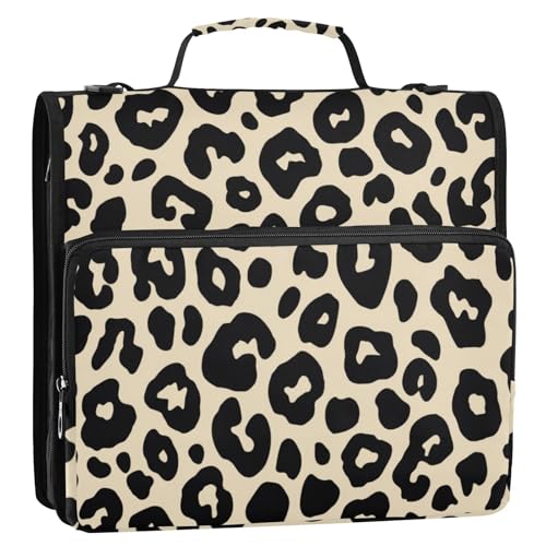Aktenordner mit Leopardenmuster, 3,8 cm, 3 Ringe, stabiler Reißverschluss, mit Schultergurt, leicht zu transportieren, geeignet für Mittelschule, Cartera Portátil Aktenordner mit Leopardenmuster, 3,8 cm, 3 Ringe, stabiler Reißverschluss, mit Schultergurt, leicht zu transportieren, geeignet für Mittelschule, Cartera Portátil von Amooorous