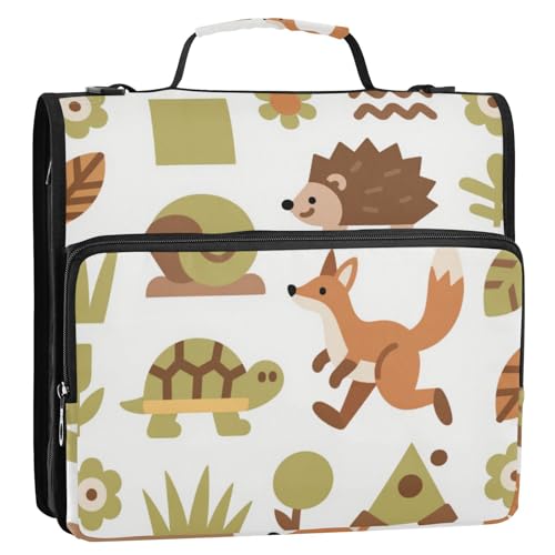 Animal Fox Igel, grün-braun, 3 Ringe, Organizer mit Griff und abnehmbarem Schultergurt, Dokumenten-Organizer für Schule und Büro, Gestor de Carpetas de Office von Amooorous