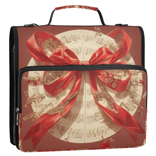 Art-Deco-Stil, rote Schleife, Notenblätter, 3,8 cm, 3 Ringe, stabiler Reißverschluss, mit Schultergurt, mehrere Taschen, Dokumentenmappe, Organizer für Mittelschüler, Bolsa de almacenamiento de Art-Deco-Stil, rote Schleife, Notenblätter, 3,8 cm, 3 Ringe, stabiler Reißverschluss, mit Schultergurt, mehrere Taschen, Dokumentenmappe, Organizer für Mittelschüler, Bolsa de almacenamiento de von Amooorous