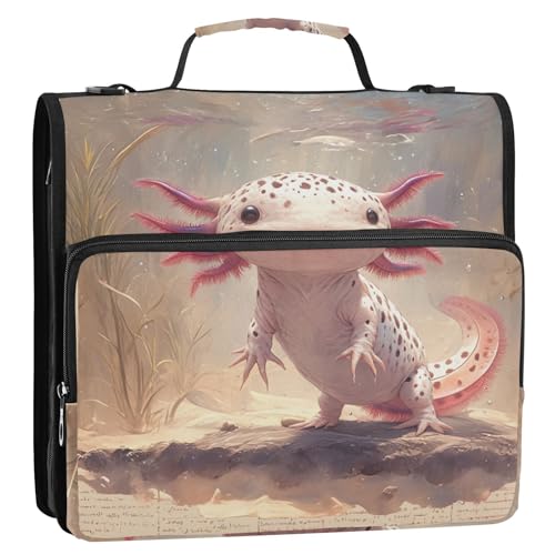 Axolotl Aktenordner mit 3 Ringen, 3,8 cm, mit Griff, inklusive Reißverschlusstasche, Portfolio für mittlere Schüler, Clip de Cremallera Axolotl Aktenordner mit 3 Ringen, 3,8 cm, mit Griff, inklusive Reißverschlusstasche, Portfolio für mittlere Schüler, Clip de Cremallera von Amooorous