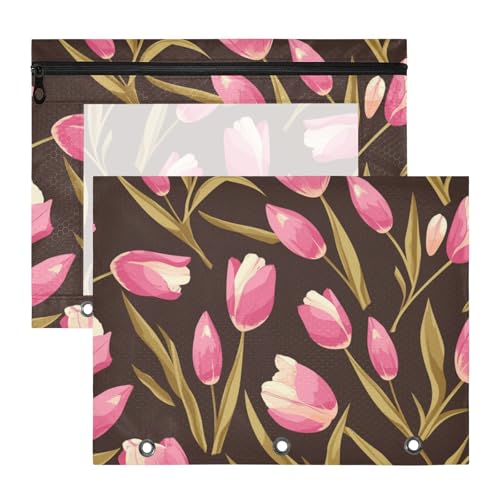 Binder-Bleistiftetui, 3 Löcher, 3 Ringe, Tasche für A4-Papier, Briefe, 2 Stück, Lehrer, Zuhause, Rosa, Tulpen, grüne Blätter, flache Illustrationsstil Binder-Bleistiftetui, 3 Löcher, 3 Ringe, Tasche für A4-Papier, Briefe, 2 Stück, Lehrer, Zuhause, Rosa, Tulpen, grüne Blätter, flache Illustrationsstil von Amooorous
