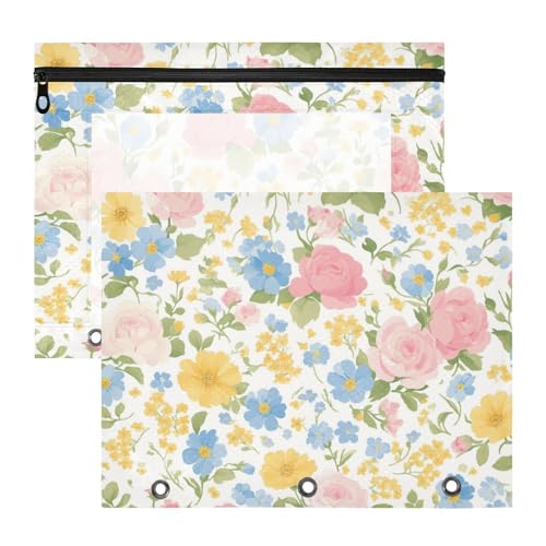Binder-Bleistiftetui, transparent, 3 Löcher, für A4-Papier, Briefe, 2 Stück, Lehrer, College, schöne Blume, Frühling von Amooorous