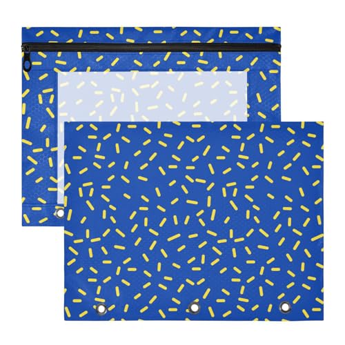 Binder-Bleistifttaschen mit Reißverschluss, 3-fach Locher, für A4-Papier, Briefe, 2 Stück, Lehrer, Klassenzimmer, blauer Hintergrund mit gelben Streifen von Amooorous