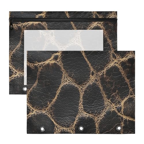 Binder-Bleistifttaschen mit glatten Reißverschlüssen, Kunststoff-Aktenordner für A4-Papier, Briefe, 2 Stück, Studenten, Klasse, Tier, Büffelhaut, Ledertextur, Schwarz von Amooorous