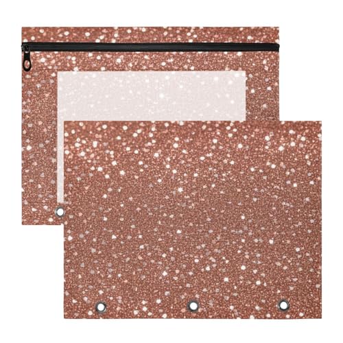 Binder-Federmäppchen, 3 Löcher, 3 Locher für 3 Ringe, 2 Stück, für Lehrer, College, künstlicher Glitzer, Roségold von Amooorous